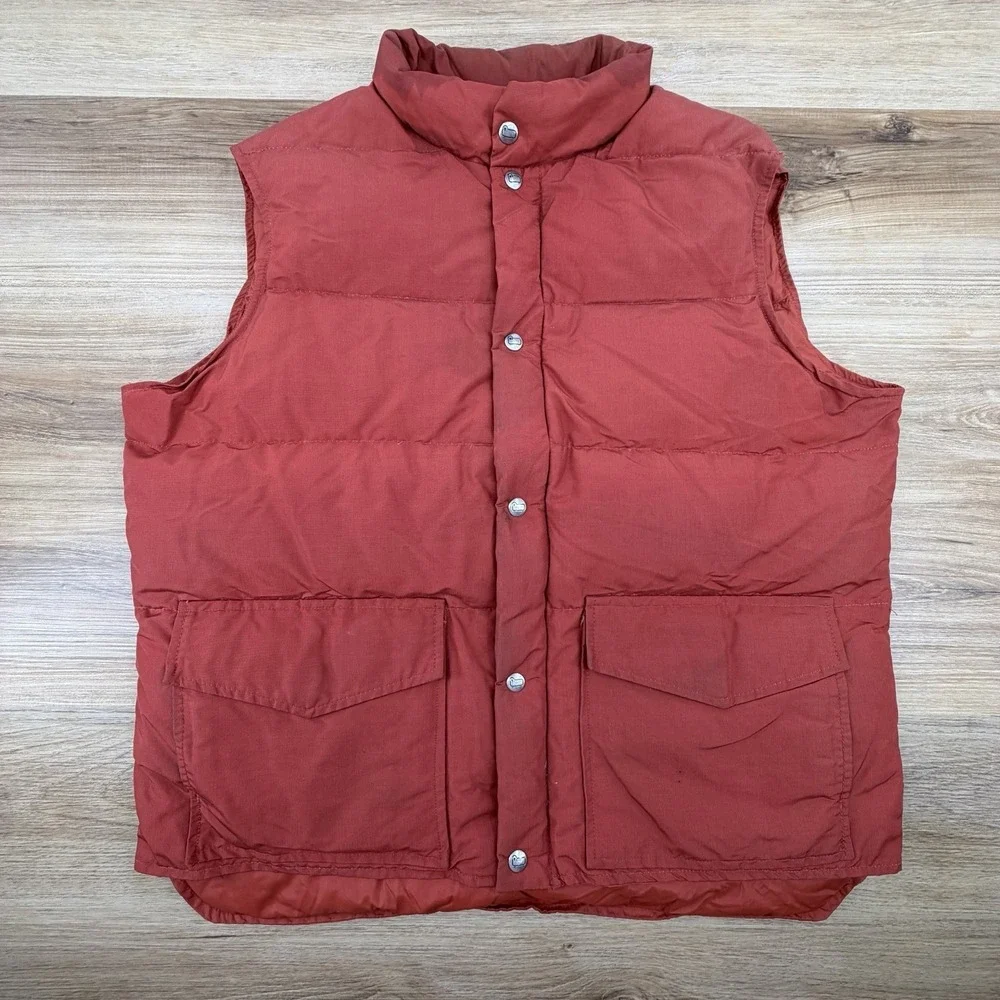 Woolrich Vintage 80s Women‎ Large Puffer Jacket Vest Snap-Button Rust Red*